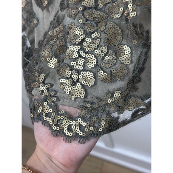 Tadashi Shoji Paillette Embroidered Lace Scalloped Edge Squined Evening Dress 6 - Picture 7 of 14